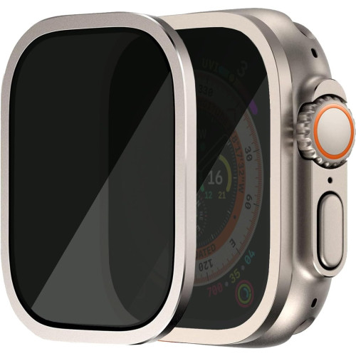 Anti-Peeping Titanium Alloy Bumper with Tempered Glass For Apple Watch Ultra