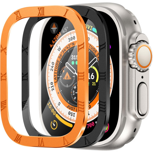 Ultra slim Tempered Glass Screen Protector with Titanium Alloy Frame Compatible with Apple Watch Ultra with Numbers Markers Design